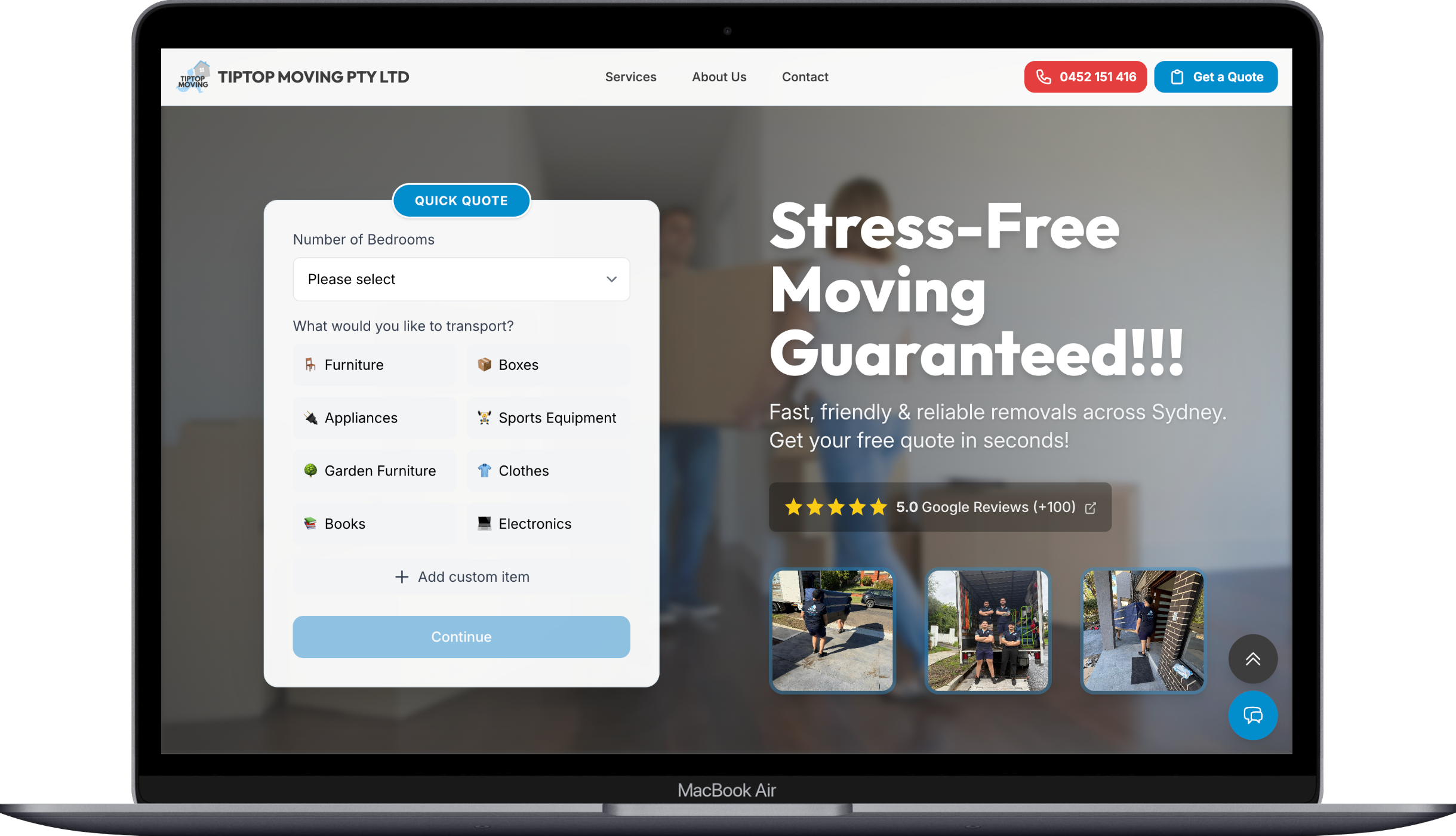 TipTop Moving Website Desktop