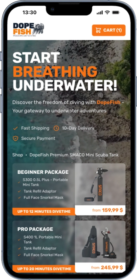 dopefishdiving.com Website Screenshot - OFFLINE Agency Reference