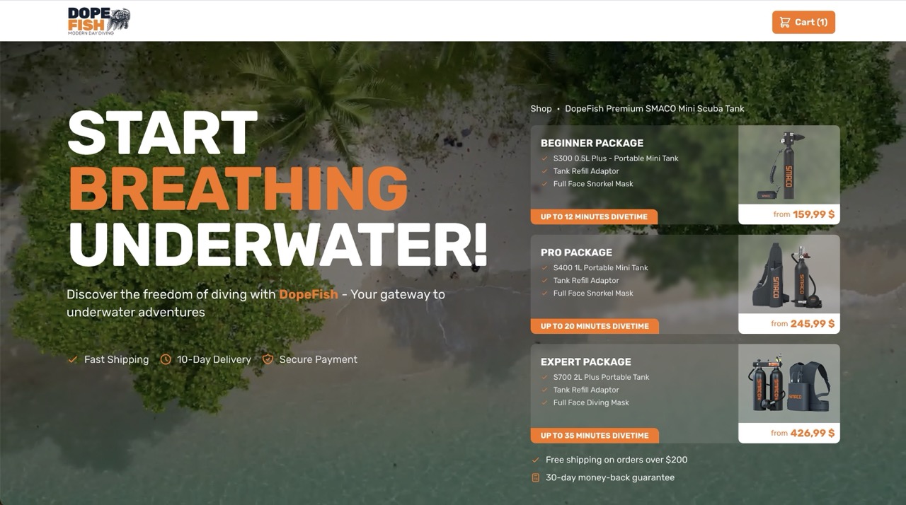 DopeFish Diving Website Screenshot