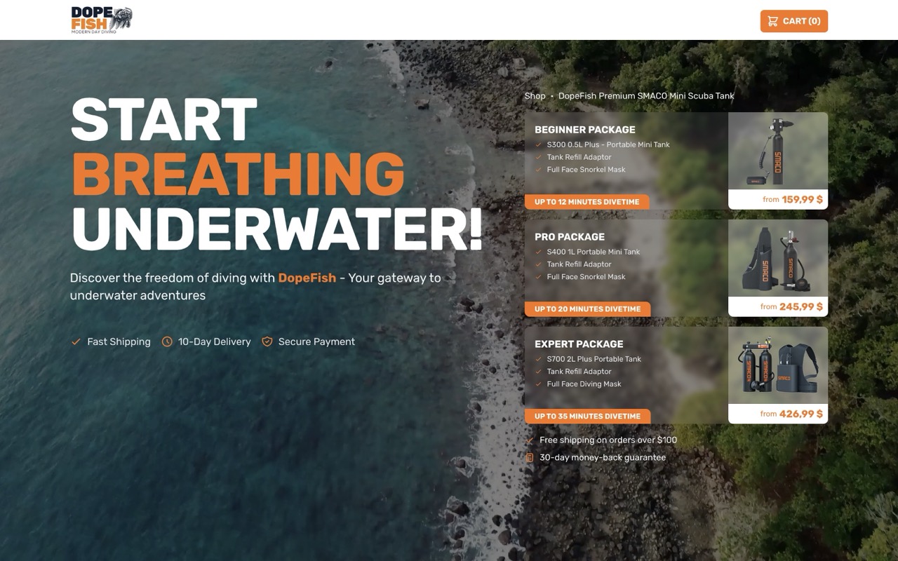 DopeFish Diving Website Screenshot