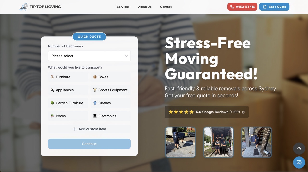 Tip Top Moving Website Screenshot